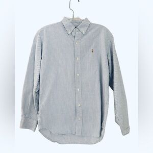 Ralph Lauren Boy’s Seersucker Blue & White Striped Button-Down Shirt 16 L